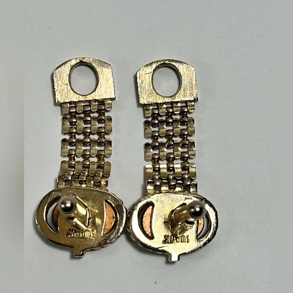 Vintage Gold Tone SWANK Green Stone Chain Mesh Wrap Cufflinks